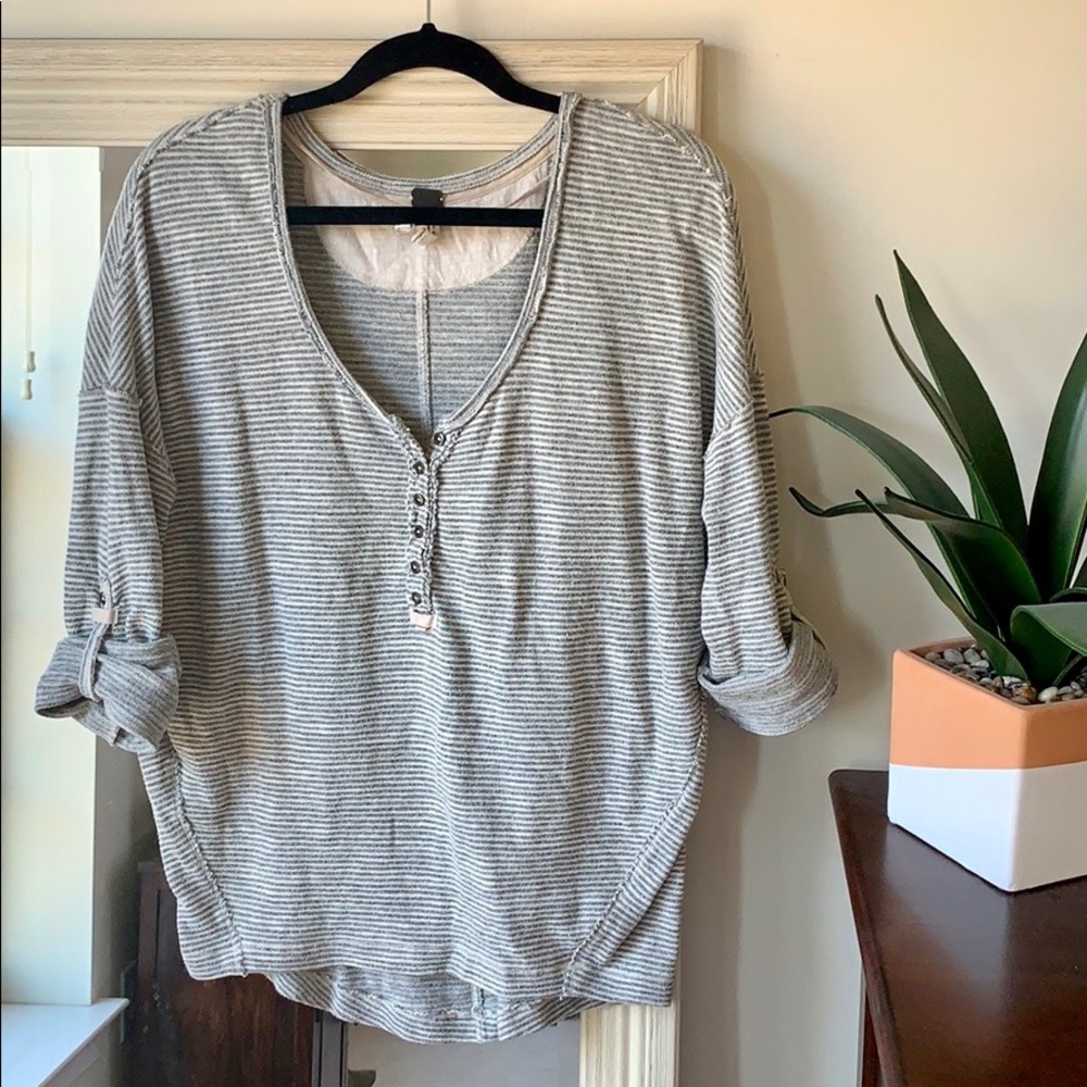 Free People gray striped knit Henley top (S) ✨